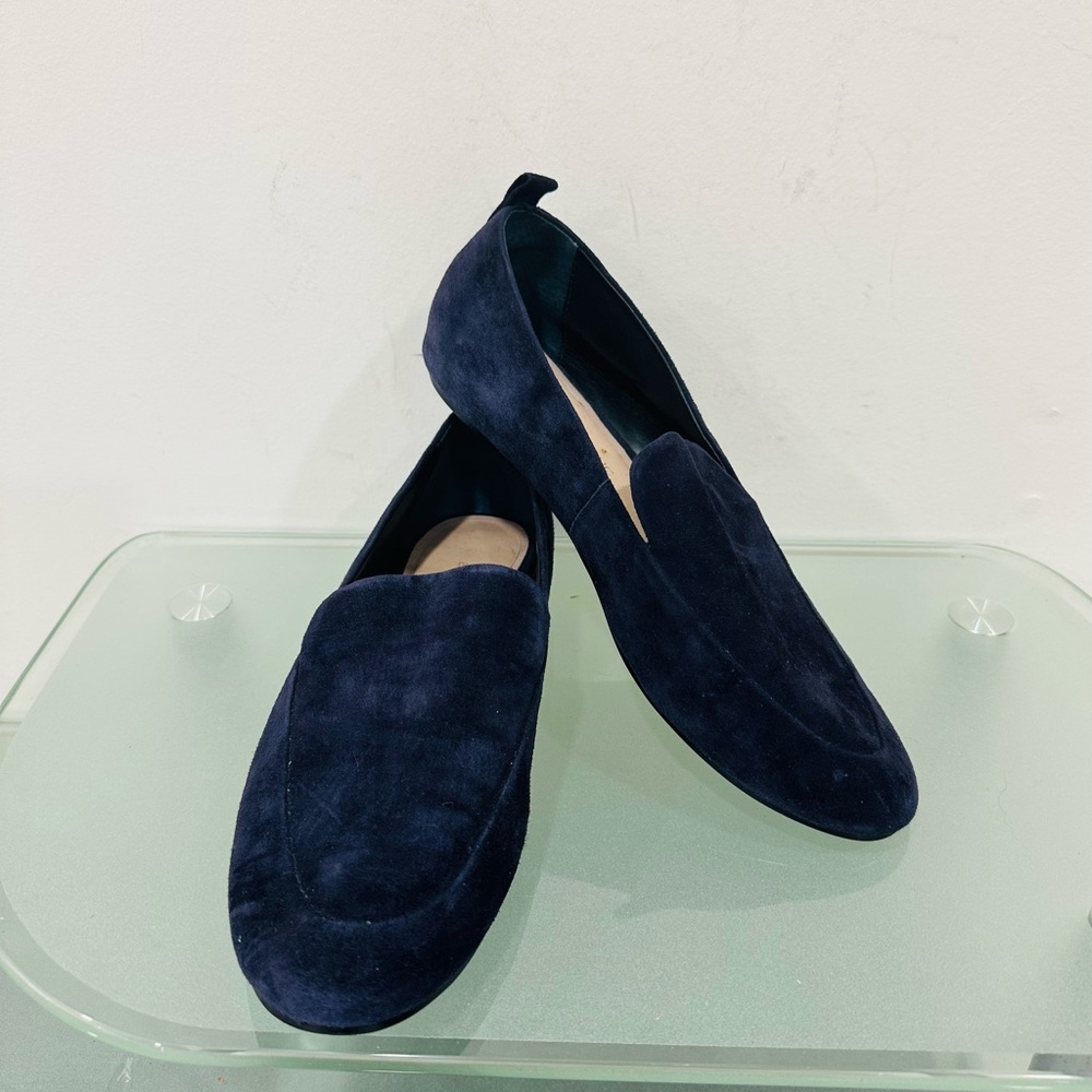 Banana Republic Suede Demi Loafer Women 7 Navy Blue Leather Casual Preppy Office